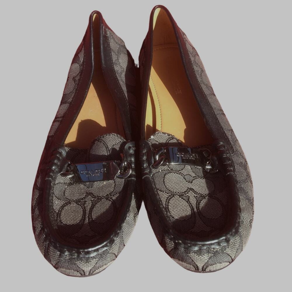Coach Olive Loafers Flats Signature Logo Canvas Black & Gray Size 7 1/2 Shoes